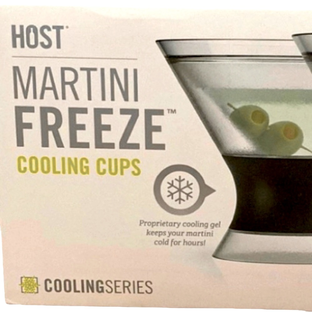 New! Martini Freeze Cooling Cups, Glasses NEW IN BOX. Clear with grey grip..HOST - Picture 4 of 16